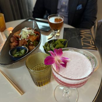 Wren - Tokyo chicken, Tokyo girl cocktail in front, Boulevardier in back - Cocktail Bars Near Me - Tysons, Virginia Wren - Tokyo chicken, Tokyo girl cocktail in front, Boulevardier in back - Cocktail Bars Near Me - Tysons, Virginia