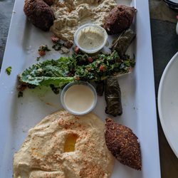 The Grapevine Restaurant - Tour of the middle east, with falafel, kibba, hummus, bubba ganoush, grape leaves (2 with meat, 2 without) and two yogurt based sauces