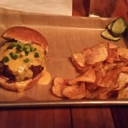 They're version of a juicy lucy, but wait there's no cheese in the middle. Lame and false advertisement. Dont eat here.