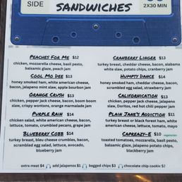 The sandwich menu