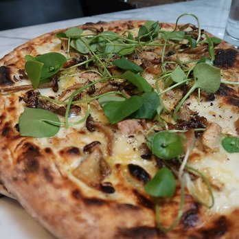 Bruciato - Funghi selvaggi (foraged mushrooms, taleggio, porcini powder, claytonia, truffle oil) - Pizza Near Me - Bainbridge Island, Washington