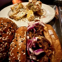 Chicken Sandwich and Elote Riblets