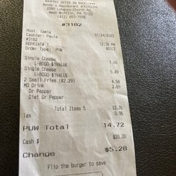 Wendy's - You tell me ?  Dave's Single French Fries Dr Pepper.