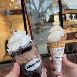 Midnight Cookies and Cream and Vanilla Chocolate Chip Ice Cream with a waffle cone Midnight Cookies and Cream and Vanilla Chocolate Chip Ice Cream with a waffle cone