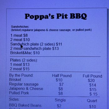 Poppa's Pit Barbeque - Menu - Barbeque Near Me - Gunter, Texas Poppa's Pit Barbeque - Menu - Barbeque Near Me - Gunter, Texas