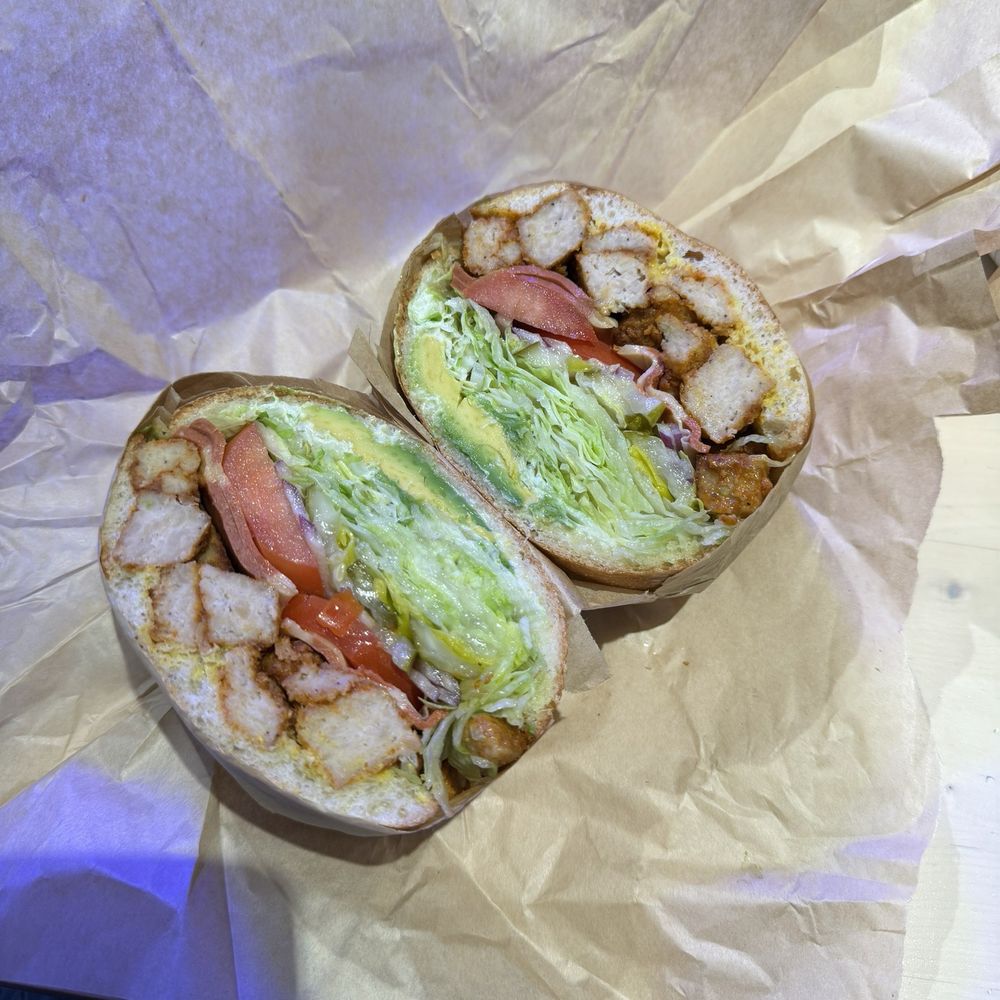 Vegan sandwhich with chicken and bacon