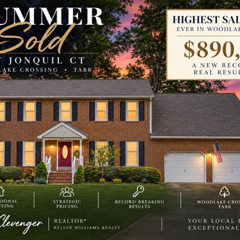 Ashley Clevenger - Keller Williams Realty - Sold for $890,000 -- the highest sales price ever recorded in Woodlake Crossing, according to REIN MLS. Represented the sellers of this Tabb - Real Estate Agents Near Me - Williamsburg, Virginia Ashley Clevenger - Keller Williams Realty - Sold for $890,000 -- the highest sales price ever recorded in Woodlake Crossing, according to REIN MLS. Represented the sellers of this Tabb - Real Estate Agents Near Me - Williamsburg, Virginia
