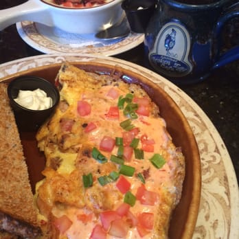 Another Broken Egg Cafe - Stan's Mardi Gras Omelet with City Grits - Breakfast & Brunch Near Me - Mountain Brook, Alabama