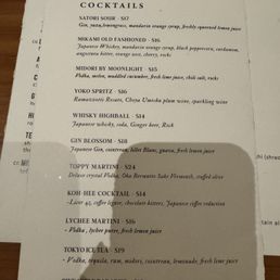 Cocktail menu