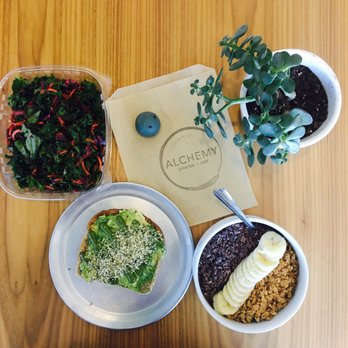 Alchemy Café - So Delicious! Banana Cacao Avocado Bowl, Pesto Avocado Toast, Cookie Monster No Bake Bite, Detox Kale Salad and a beautiful plant(: - Cafes Near Me - Columbus, Ohio Alchemy Café - So Delicious! Banana Cacao Avocado Bowl, Pesto Avocado Toast, Cookie Monster No Bake Bite, Detox Kale Salad and a beautiful plant(: - Cafes Near Me - Columbus, Ohio