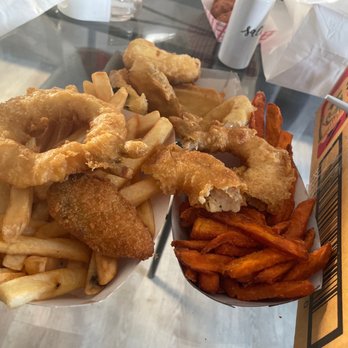 Alaskan Fish & Chips - Seafood Combo, Sweet Potato Fries, and fried zucchini - Fish & Chips Near Me - Westminster, California Alaskan Fish & Chips - Seafood Combo, Sweet Potato Fries, and fried zucchini - Fish & Chips Near Me - Westminster, California