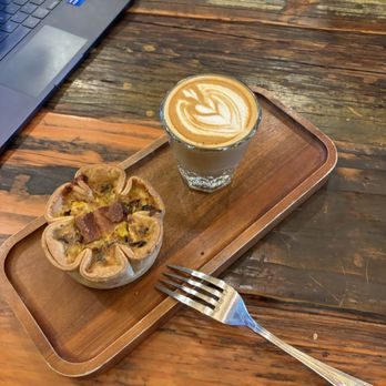 Open Air Coffee - Cortado and meat quiche - Coffee & Tea Near Me - Richmond, California Open Air Coffee - Cortado and meat quiche - Coffee & Tea Near Me - Richmond, California