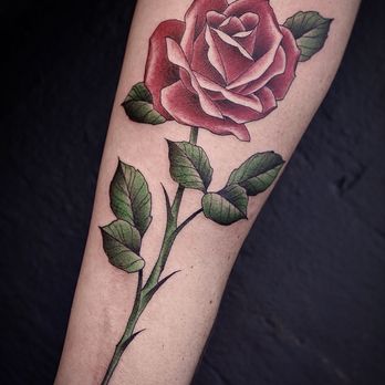 Neon Dagger Tattoo - Fine Line Color Rose Tattoo by Justin Jakus - Tattoo Near Me - Thousand Oaks, California Neon Dagger Tattoo - Fine Line Color Rose Tattoo by Justin Jakus - Tattoo Near Me - Thousand Oaks, California