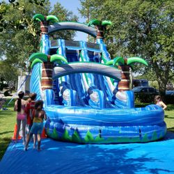 A Party 2 Remember - 18Ft Dual Lane Tropical Rush Waterslide w/Pool