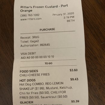Ritter's Frozen Custard - Receipt - Ice Cream & Frozen Yogurt Near Me - Port Orange, Florida