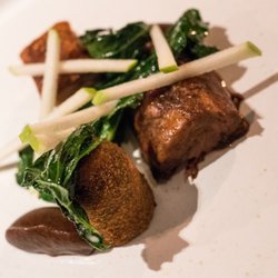 Auberge du Lac - Suckling Pig (Crispy Belly, Braised Neck, Mangalitza Black Pudding Croquette, Apple, Cime Di Rapa)