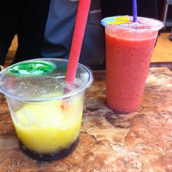 Boba Cafe - Pineapple and strawberry banana, friend got yogurt in hers to make it more creamy... Gotta try this out for myself lol - Bubble Tea Near Me - Riverside, California