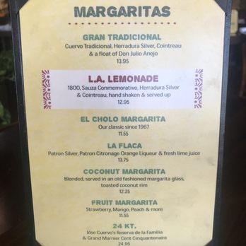El Cholo - Margarita menu - Mexican Near Me - Anaheim, California