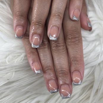 Queen James Aesthetics - French gel manicure with glitter silver tips - Nail Technicians Near Me Queen James Aesthetics - French gel manicure with glitter silver tips - Nail Technicians Near Me