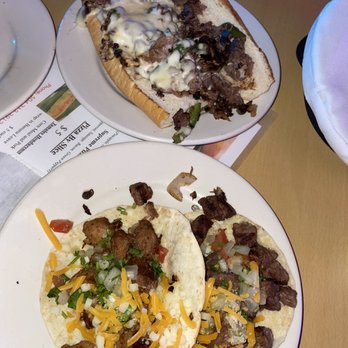 Favela Chic - Top: Steak & Cheese Sandwich Bottom: 2 Tacos (pineapple pork & beef) - Pizza Near Me - New Orleans, Louisiana
