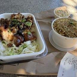 Mochiko Chicken, Garlic Noodles, & Mac Salad Mochiko Chicken, Garlic Noodles, & Mac Salad