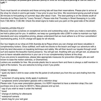 La Jolla Sea Cave Kayaks - Cancellation policy is on the email you get after booking and on their site.  This is part of the email I received after booking. - Rafting/Kayaking Near Me - La Jolla, California