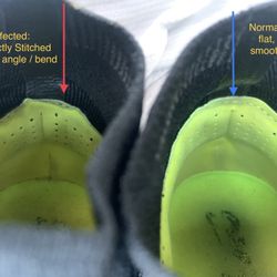 Niky's Sports - Defect on right boot compared to the left boot.