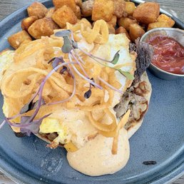 Short rib Benedict with potatoes