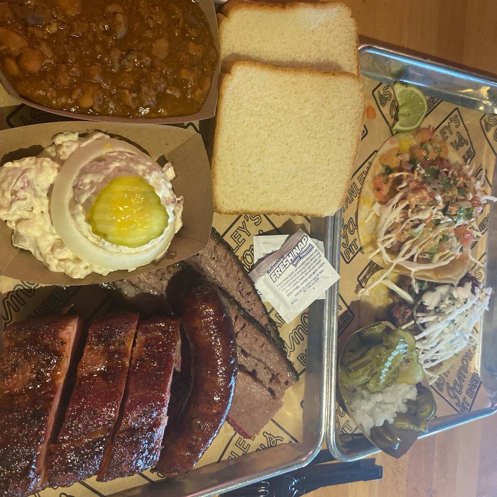 Stanley's Famous Pit Barbecue - Baby Back Ribs (3 Pc) Brisket Cluckn' Taco Texas Taco House-Made Jalapeno/Cheese Sausage Baked Cowboy Beans Potato Salad - Quart - Barbeque Near Me - Tyler, Texas Stanley's Famous Pit Barbecue - Baby Back Ribs (3 Pc) Brisket Cluckn' Taco Texas Taco House-Made Jalapeno/Cheese Sausage Baked Cowboy Beans Potato Salad - Quart - Barbeque Near Me - Tyler, Texas