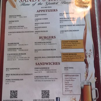 Sandy's Tavern - Menu page 1 - Pubs Near Me - Richfield, Minnesota