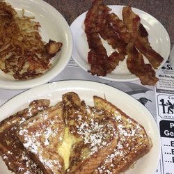 Dawn's Cafe - 2 Large French Toast Breakfast, Hash Browns Breakfast, Bacon, and Hot Chocolate