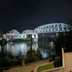 A nighttime capture with Ghost Rider and the John Seigenthaler Pedestrian Bridge.