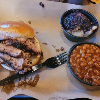 Mission BBQ - Beef brisket sandwich, beans, & blueberry clobber were all delicious - Barbeque Near Me - Laurel, Maryland