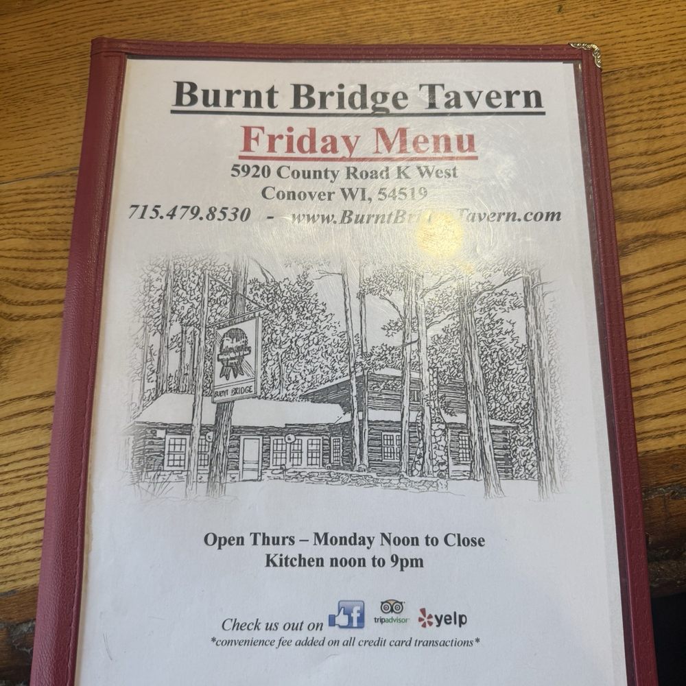 Burnt Bridge Tavern - Menu - Bars Near Me - Conover, Wisconsin Burnt Bridge Tavern - Menu - Bars Near Me - Conover, Wisconsin