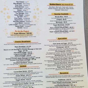 Mimosas Cafe - New menus. Price went up about $10 on the large Mimosa from previous menus. - Breakfast & Brunch Near Me - San Jose, California Mimosas Cafe - New menus. Price went up about $10 on the large Mimosa from previous menus. - Breakfast & Brunch Near Me - San Jose, California