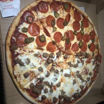 Blackjack Pizza & Salads - Pepperoni/jalapeño pizza and the other half is sausage - Pizza Near Me - Dallas, Texas