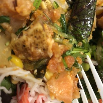Poké Bar - The fish I got. The tuna was super mushy and was hidden under the greens and I threw up two times after trying the protein. - Hawaiian Near Me - Berkeley, California