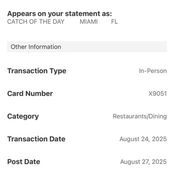 Catch Of The Day - Bank statement - Seafood Near Me - Miami, Florida Catch Of The Day - Bank statement - Seafood Near Me - Miami, Florida