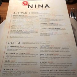 Nina Pasta Bar - Dinner menu for Oct. 30th, 2019.