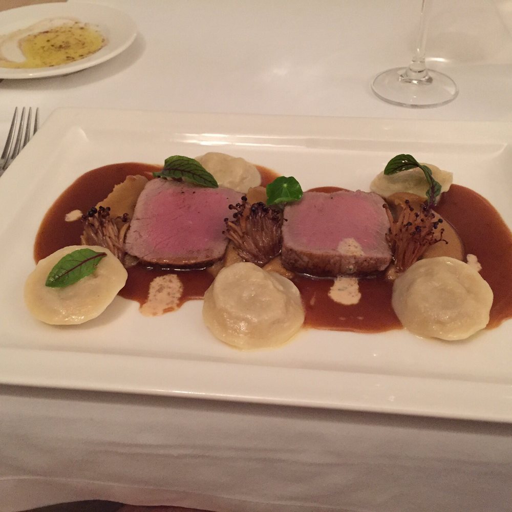 Signature - Amazing lamp with chanterelle purée and ravioli - Modern European Near Me - Warsaw, MZ
