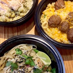 Thai green curry with shrimp, mac and cheese with meatballs, and chicken cavatappi Thai green curry with shrimp, mac and cheese with meatballs, and chicken cavatappi