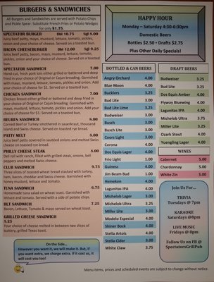Menu photo 2 Spectators Grill & Pub North Little Rock, AR Menu photo 2 Spectators Grill & Pub North Little Rock, AR