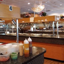 Peking Buffet - 5 food islands + the soda and ice cream against the far wall (salad table behind me)