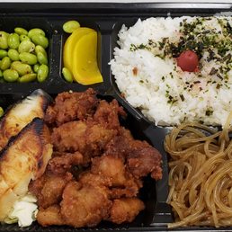 Butterfish and mochiko chicken bento Butterfish and mochiko chicken bento