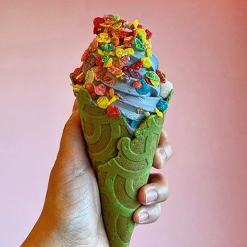 CREAM Soft Serve Bar - Black Pink Soft serve with fruity pebbles on a Matcha Cone - Desserts Near Me - Kent, Washington CREAM Soft Serve Bar - Black Pink Soft serve with fruity pebbles on a Matcha Cone - Desserts Near Me - Kent, Washington