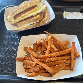 The Pork Shack - All day breakfast grilled cheese and sweet potato fries - Food Stands Near Me - New Hope, Pennsylvania The Pork Shack - All day breakfast grilled cheese and sweet potato fries - Food Stands Near Me - New Hope, Pennsylvania