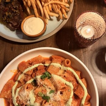 Ceci Bar - Rigatoni and flat iron steak with fries - Latin American Near Me - Toronto, Ontario