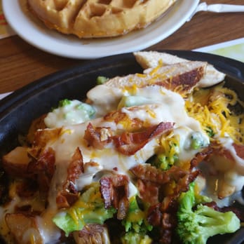 Denny's - Chicken Loaded Baked Potato Skillet & Belgium Waffle Slam - American Near Me - Kapolei, Hawaii