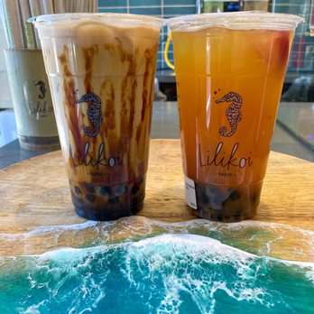 Lilikoi - House Milk Tea (left) & P.O.G. Aloha (right) - Bubble Tea Near Me - San Francisco, California Lilikoi - House Milk Tea (left) & P.O.G. Aloha (right) - Bubble Tea Near Me - San Francisco, California