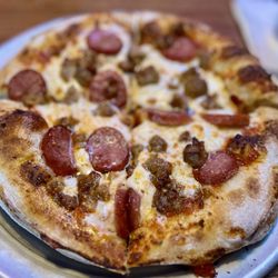 Old Chicago Pizza + Taproom - Individual sized; Ale crust Andouille sausage and Italian sausage.